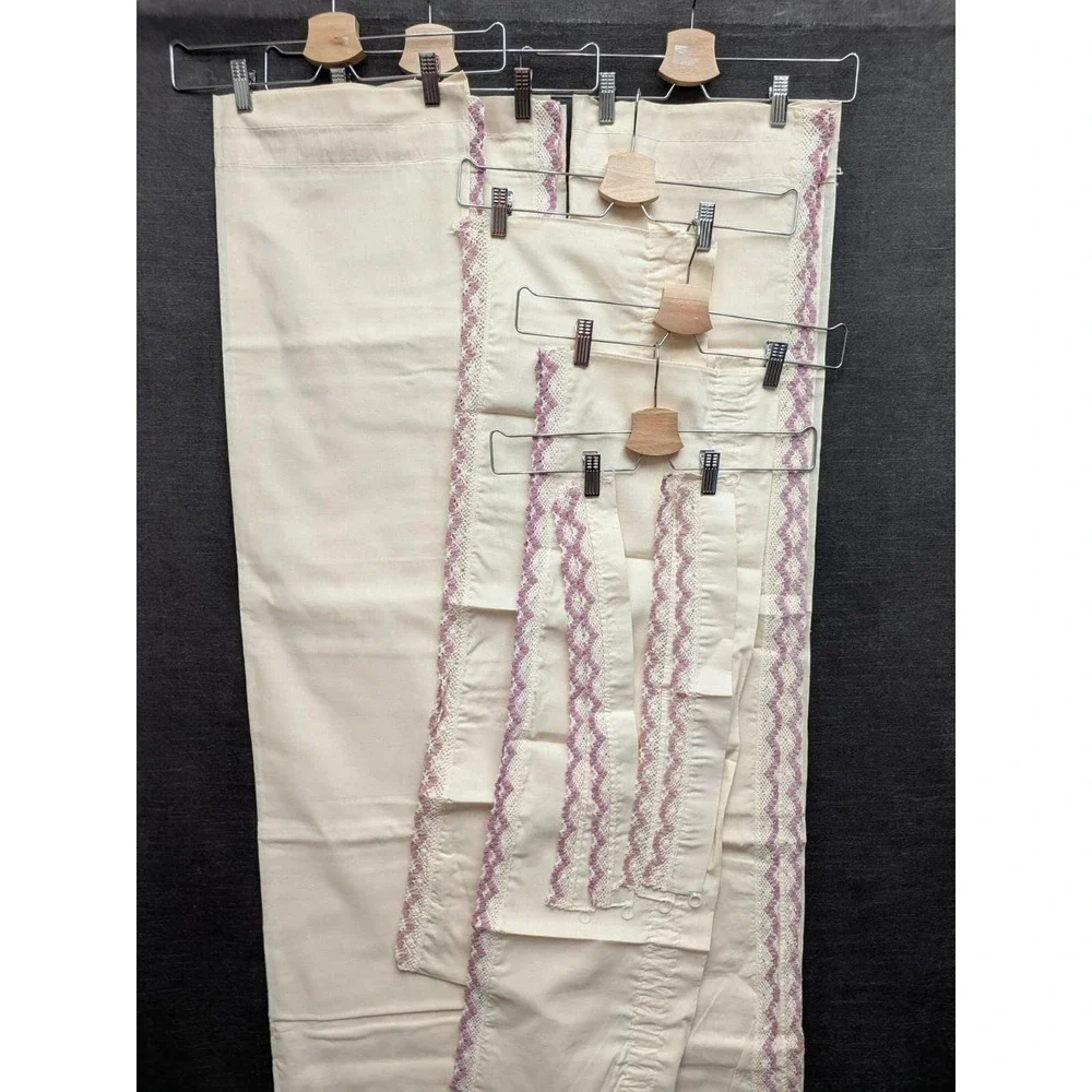 Vintage Grandma Curtains Cottage Core Boho Cream/Purple Crochet 2 Pairs 63